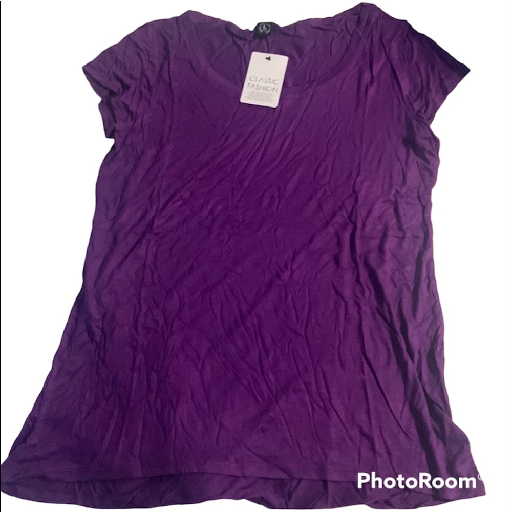 Purple, Short sleeved curved hem shirt